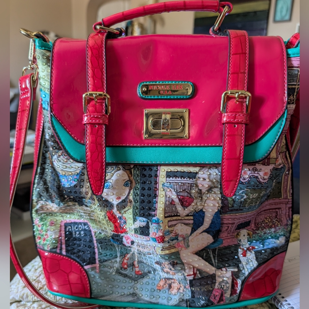 Nicole Lee Pink and Green Tote Bag